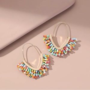 NWOT Beaded Tassel Hoop Earrings